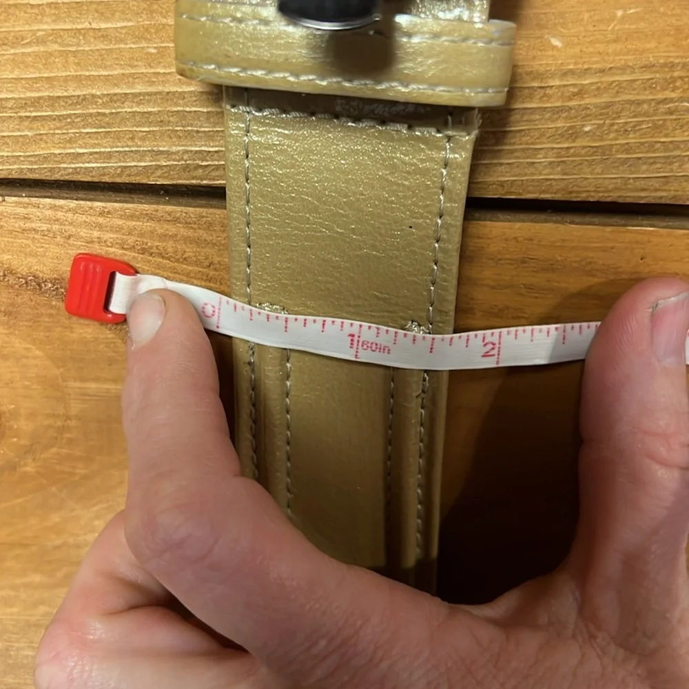 PER SE Wide buckle Leather Belt‎ Womens Tan Md USA made 1 3/4 wide 42” long